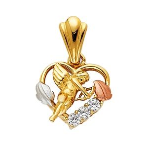 14K Tri Color CZ Cupid Pendant